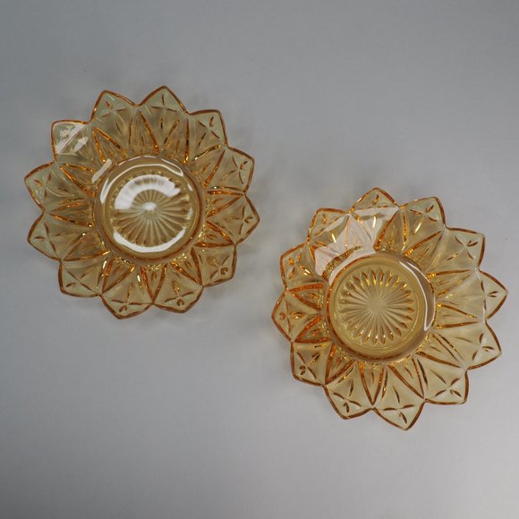 VTG pair amber Federal Glass flower dish bowls - Picture 2 of 9